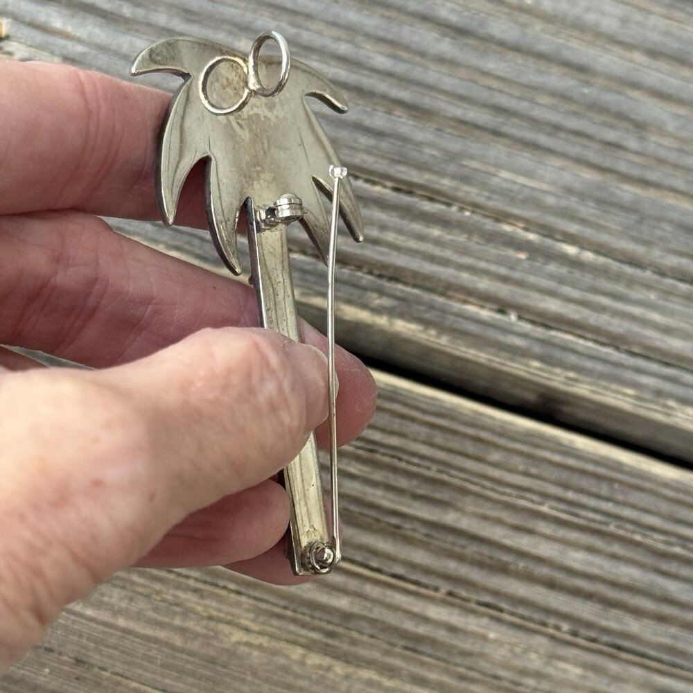 Vintage 925 Sterling Silver Palm Tree Brooch Pin Pendant - Picture 7 of 9